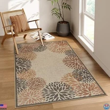 LIVEBOX 3'x5' Beige Jute Outdoor Rug - Washable Tropical Floral Non-Slip Mat
