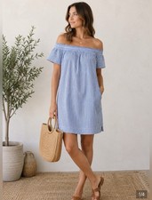 j crew seersucker off the shoulder dress size 8 white stripe
