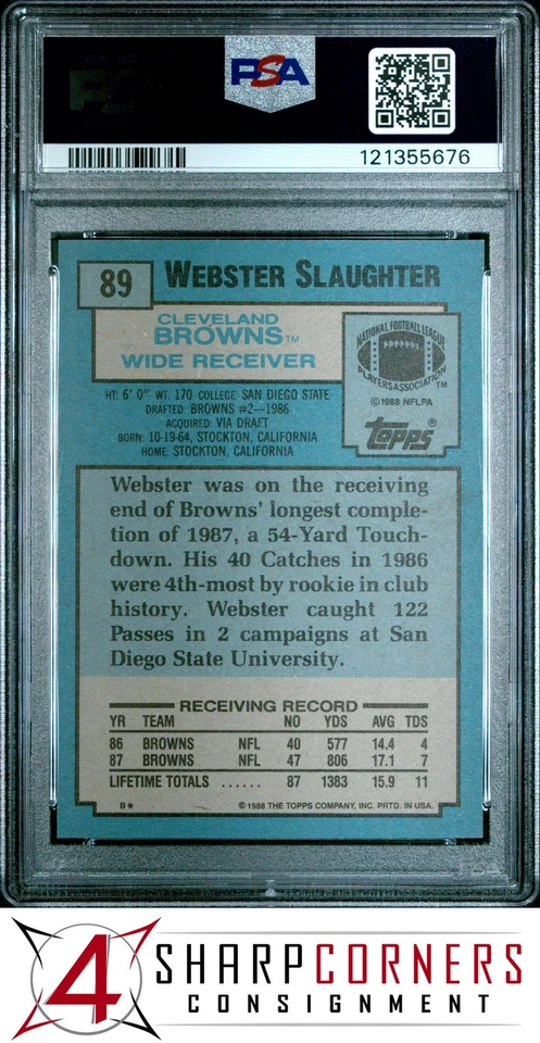 1988 TOPPS #89 WEBSTER SLAUGHTER RC BROWNS PSA 9 - Image 2 of 3