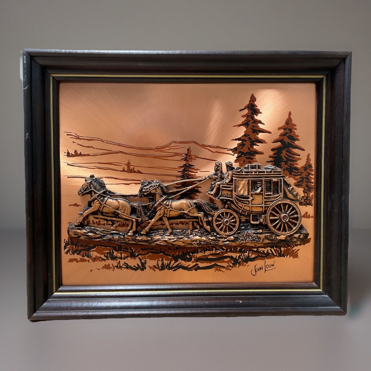Vintage 1976 John Louw 3D Copper Wall Art – US Mail Stagecoach