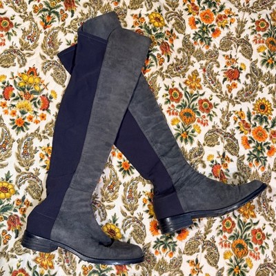 Stuart Weitzman Over the Knee Boots Suede Neoprene Stretch Charcoal Gray - 7.5