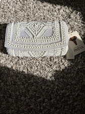 White Hand Beaded Clutch/crossbody With Chain 7.5 X 5 X 2.5  New Evening Formal