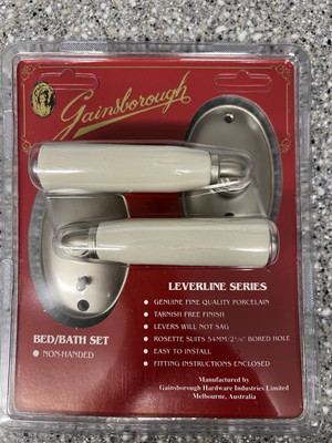 RARE! Gainsborough Bisque White & Satin Steel Bed & Bath Lever Set #88635