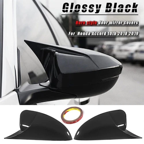 2 For Honda Accord 2018-2020 Glossy Black 10th JDM Rearview Mirror Cover Trim