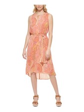 TOMMY HILFIGER Womens Pink Belted Pullover Back Lined Midi Dress 2