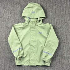 Helly Hansen Youth 5 Bergen 2.0 Rain Jacket Full Zip Hood Green Waterproof Helox