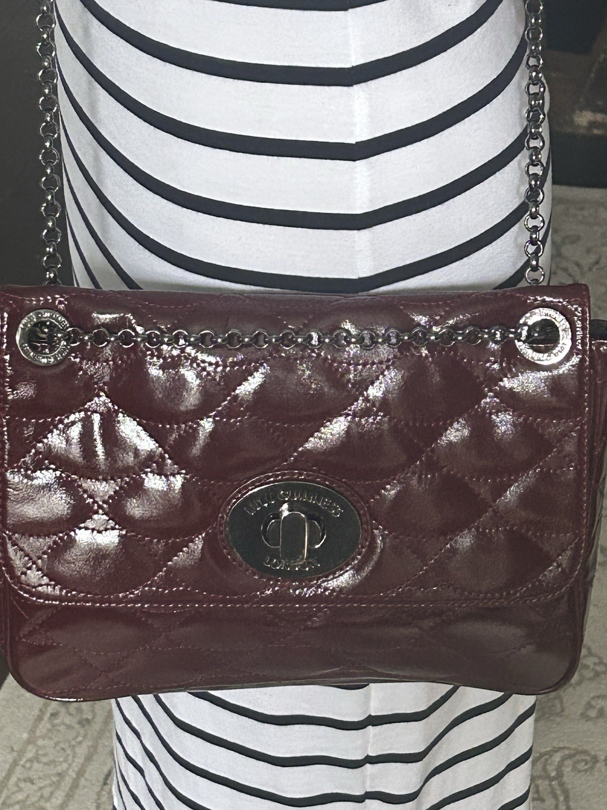 Lulu Guinness Burgundy Patent Leather Quilted Chain Bag Turn Lock  104919 image 3