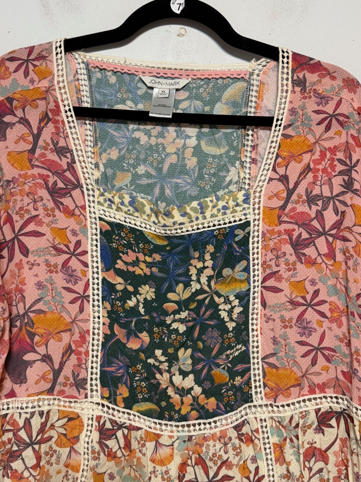 John Mark Boho Patchwork Crochet Trim Top Women S… - image 4