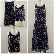 Ann Taylor Skirt and Top Set Women's XXSP/XSP Navy Sleeveless Maxi Floral