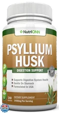 NutriONN PSYLLIUM Husk Capsules - 1450mg Per Serving - 240 Capsules - Double 