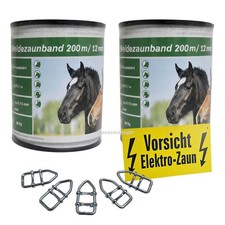 400 m Weidezaunband 12 mm 5 Niroleiter +5 Verbinder+1Warnschild wei&szlig;