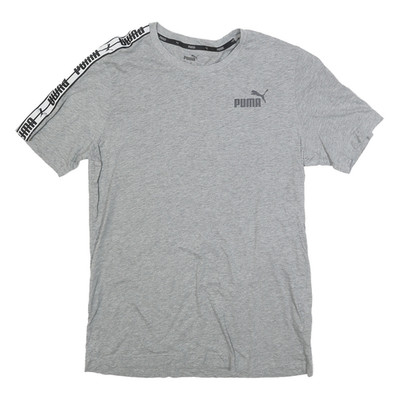 Puma Herren T-Shirt Grau Slogan Tape Logo Grafik S Kurzarm Rundhals Freizeit