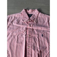 Ralph Lauren Custom Fit Striped Pink Button Down Shirt Mens Size 16