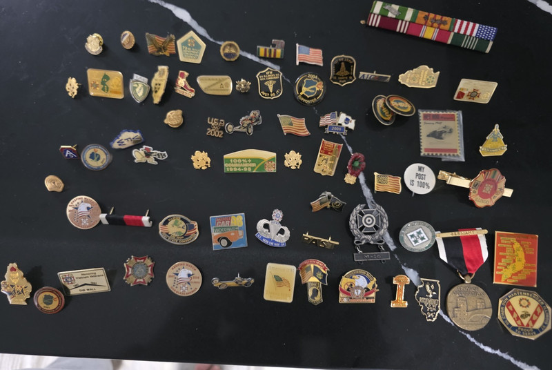 Collectible Pinback Badges Medals Ribbons Lot with Storage Box
