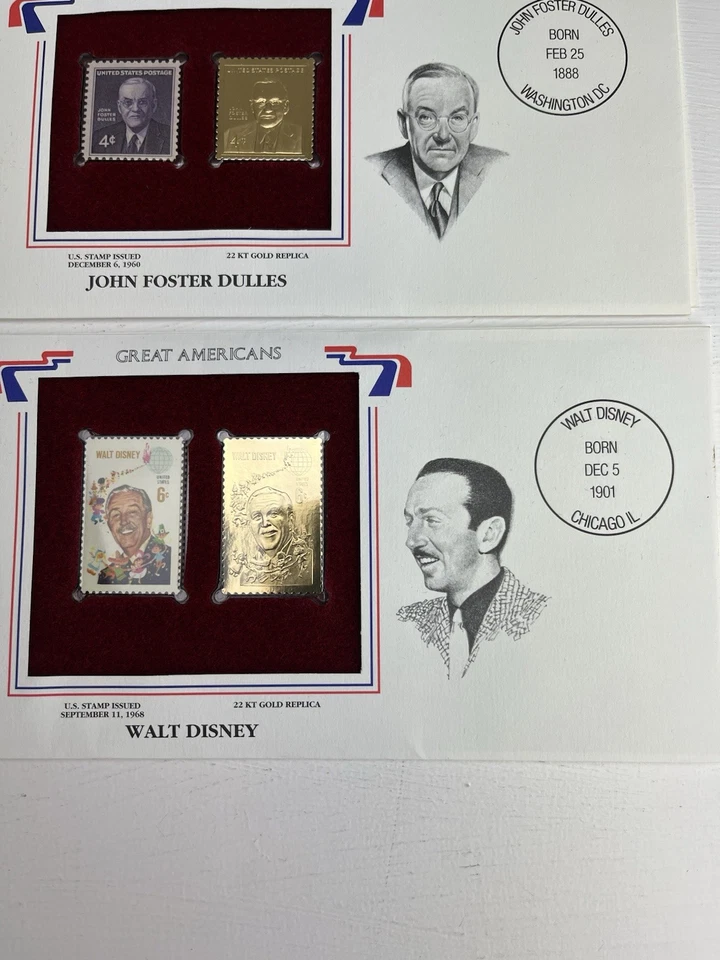 Lot Of 6  Great Americans Stamp & 22kt Gold Replica- Franklin, Disney & 4 More - Image 4 of 4