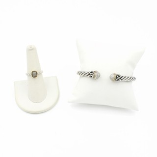 Effy Diamond Cable Silver 18k Hinged Bracelet Cuff & Ring Lot of 2 #S4607 5