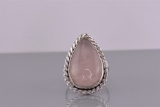 Sterling Silver Pink Rose Quartz Teardrop Twisted Cable Band Ring 925 Sz: 8