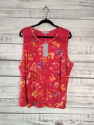 Daniel Rainn Stitch Fix 3X Pink Floral Sleeveless Blouse NWT Lace Detail Plus