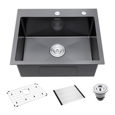 Black Kitchen Sink Drop-In 22 x 18 inch, PVD Nano Stainless Steel Bar Sink Ou...
