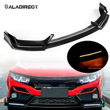 FOR 17-21 HONDA CIVIC Si & HATCHBACK BLZ STYLE GLOSS BLACK LED FRONT BUMPER LIP