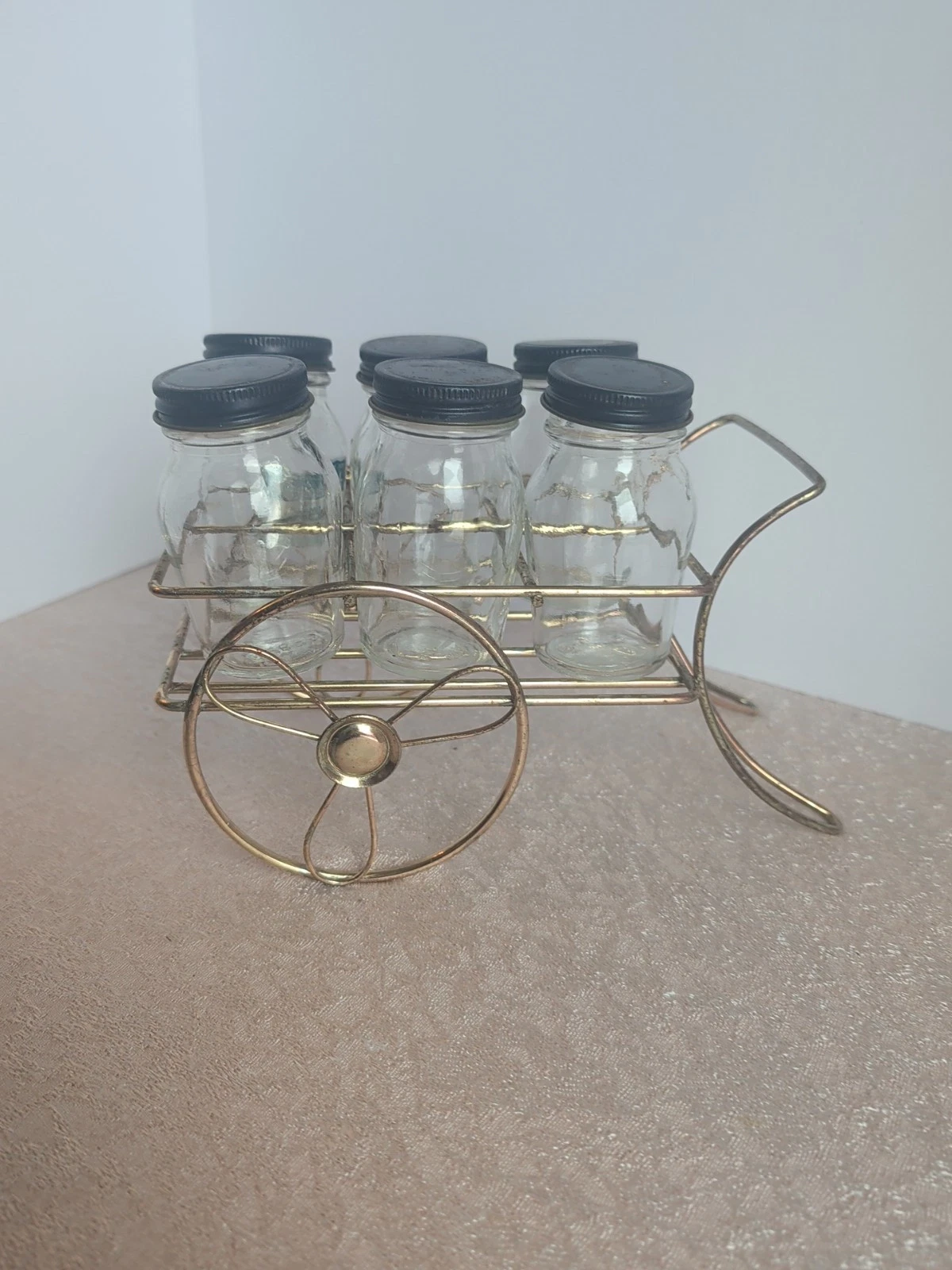 Vintage serving spice jar trolley cart shaped rack