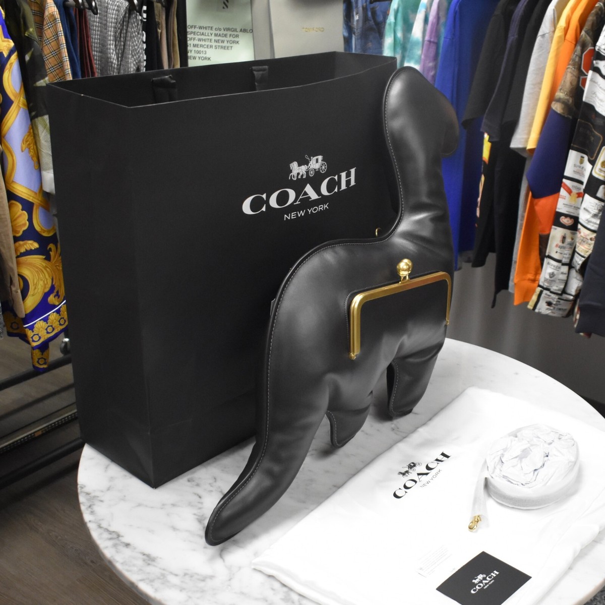 NWT Coach Dino Kisslock Frame Bag Black Leather Oversized w