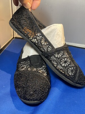 Bongo Shoes Womens 11 Black Floral Crochet Like Fabric Casual Comfort  Flats-EUC!