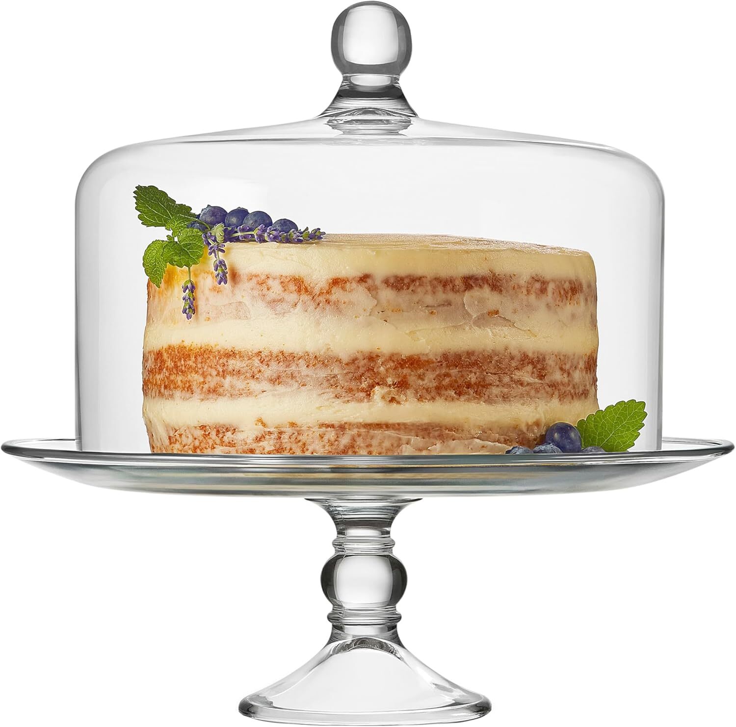 Glass cake stand, elegant curved footed glass cake stand