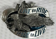 Bergamont Brass Works 1981 Metal Belt Buckle Eagle Live to Ride Ride to Live