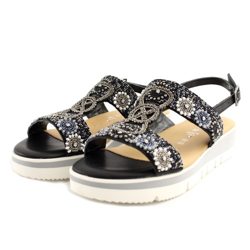 Scarpe sandali casual Melegance donna pelle nera perline etniche. fondo  gomma | eBay