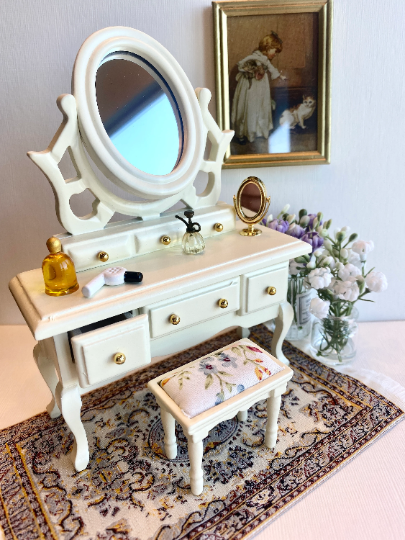 1:12 Dollhouse Furniture Miniature cream White Vanity Table stool furniture  | eBay