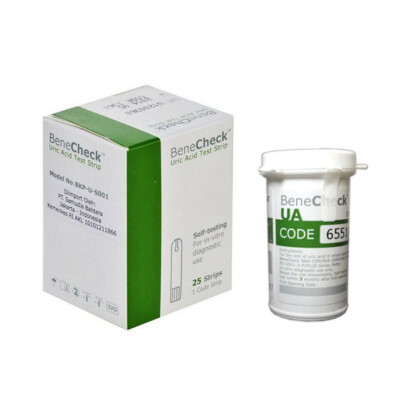 NEW on seal ! 1 Box @25pcs BENECHECK URIC ACID Blood Test Strips -
