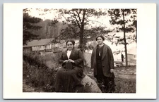 Antique Two Women Outdoors Early c1900s AZO Stamp Box Real Photo Postcard RPPC