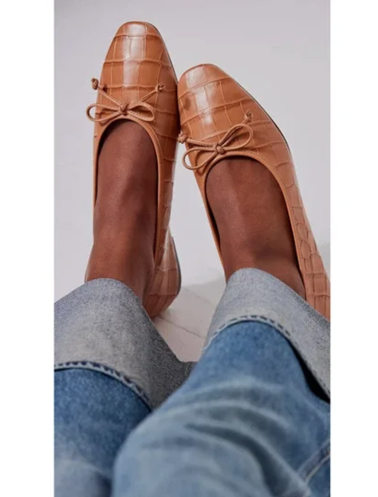 SCHUTZ ARISSA Croc Embossed Leather Ballet Flats in Honey Peach