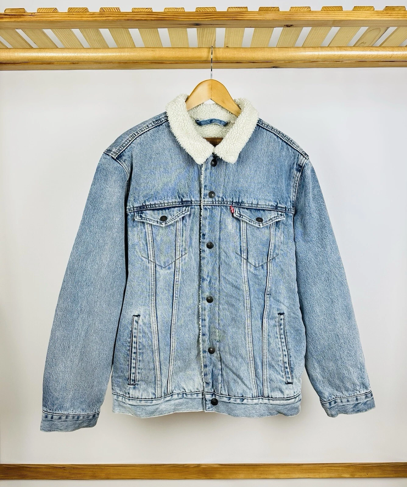 Levi’s Sherpa Fleece Lined Trucker Blue Denim JACKET Mens XL