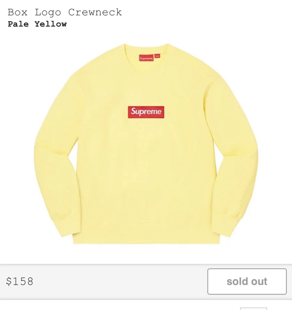 Supreme Box Logo Crewneck FW22 Pale Yellow Size Large (Confirmed