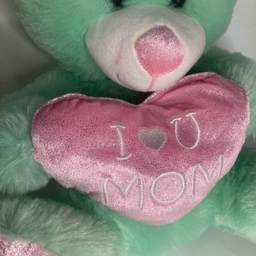Goffa Green Teddy Bear Teal Heart I Love You Mom Mother's Day Stuffed Plush 15" - Picture 5 of 10