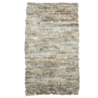 3'2''x5'6'' Beige Hand Knotted Shaggy Moroccan Undyed Natural Wool Rug R82025