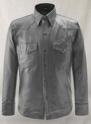 Men's Gray Leather Shirt Jacket Pure Lambskin Custom Made Causal Party Shirt