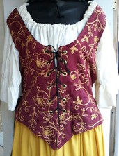 NEW: Burgundy/Gold Embroidered Renaissance Bodice-34"/36" Waist Size