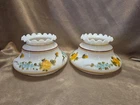 Vintage Set Hand Painted Flower Ruffled Milk Glass Lamp Shades 6- 13/16" Fitter
