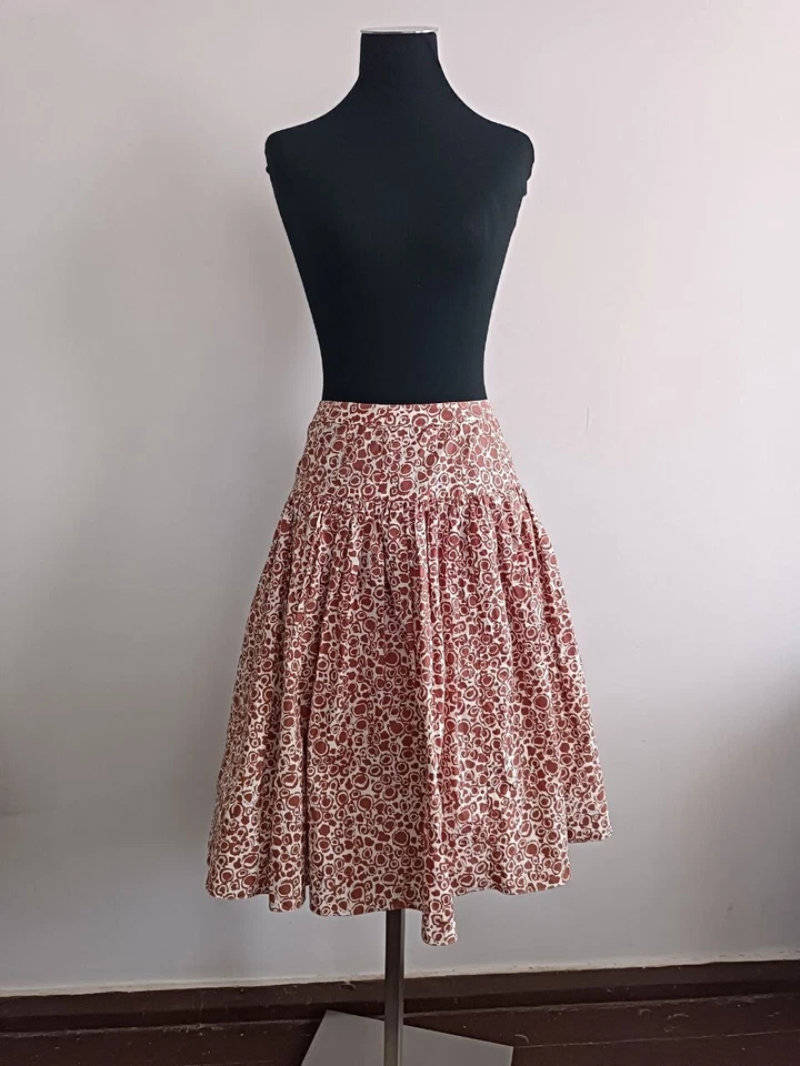 Falda Marni Talla 38 Blanca Borgoña Algodón Plisada Cintura Alta Lunares Foto 4 de 4