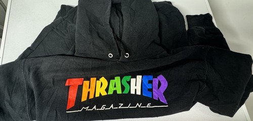 Thrasher Rainbow Logo Hoodie Sweatshirt Adult Sz Sm Black Skateboarding - 第 4/6 張圖片