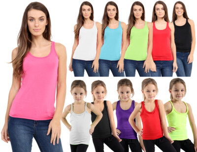 DAMEN MÄDCHEN KINDER NEON WESTE RACERBACK TOPS TANZ PARTY TUTU 5-12 JAHRE