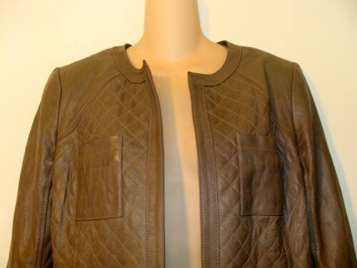 NORDSTROM HALOGEN WOMENS TAN LEATHER QUILTED JACKET SIZE MEDIUM D123 - Picture 4 of 10