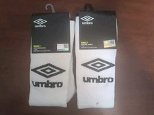 2 X UMBRO ADULT SOCCER SOCKS WHITE W/ BLACK FITS SIZE 9-12.5