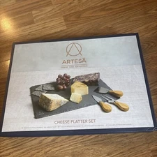Artesa Slate Charcuterie Board Cheese Platter 14”x 10” Cheese Knives & Fork Set