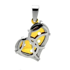 Stainless Steel Two Tone Heart Pendant / Charm, Free Bead Ball Chain  