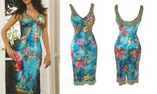 Dolce & Gabbana SILK stretch floral blue midi dress Sz 6,8 small - VINTAGE RARE 