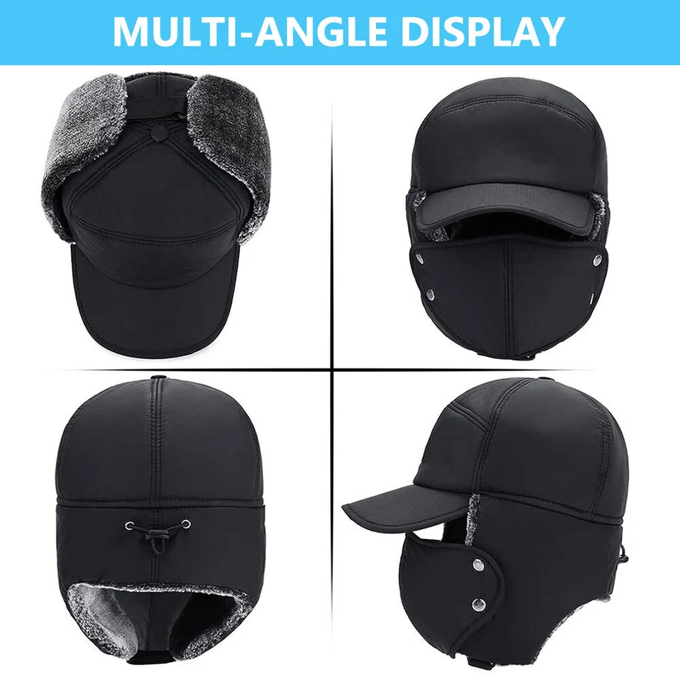 Winter Fur Ear Flap Trapper Hat Full Face Mask Aviator Warm Thermal Snow Ski Cap - Image 2 of 4